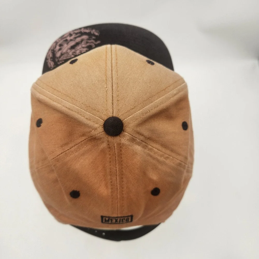 Top Level Mexico Snapback Hat Tan Black‎ Flat Brim Eagle Graphic One Size Mens